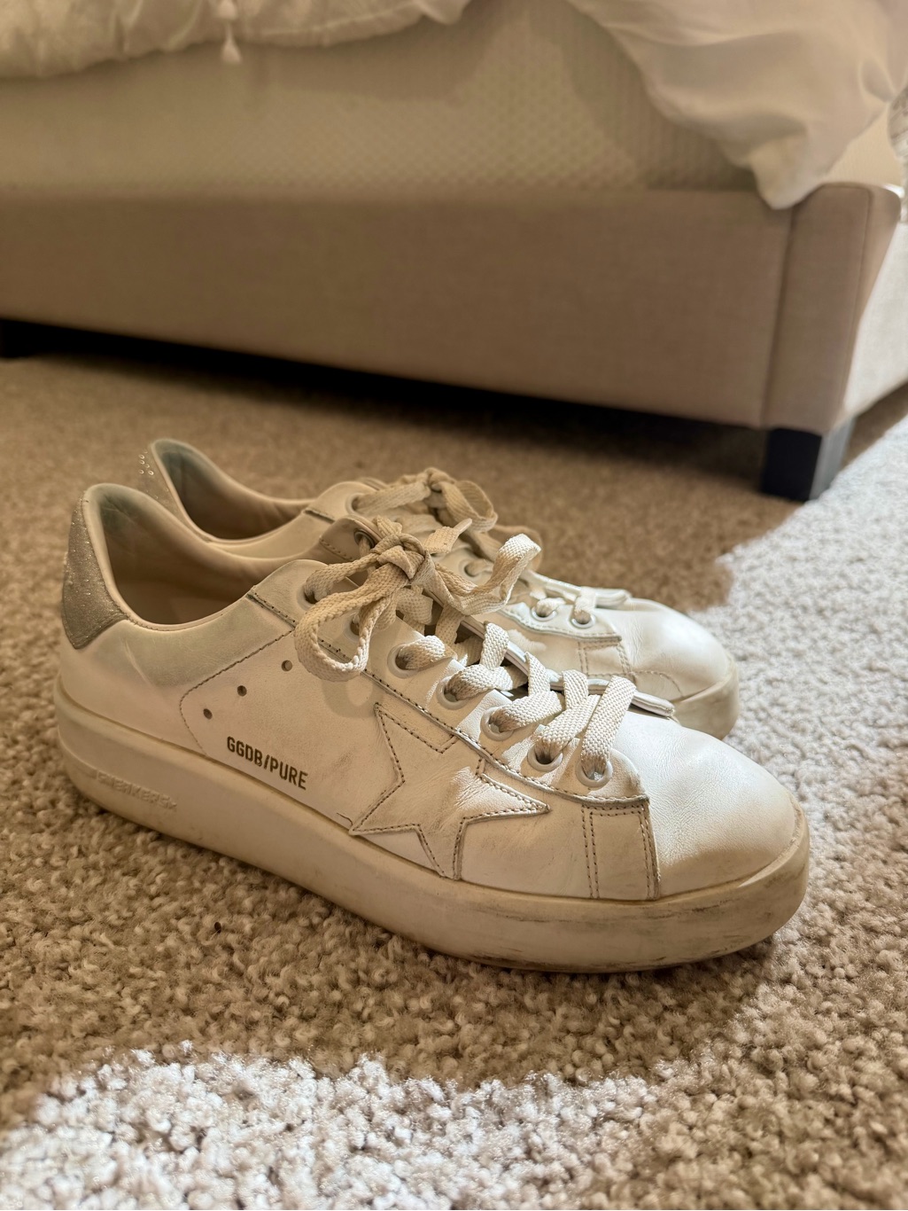 Golden Goose White Platform Star Sneakers With Silver Heel